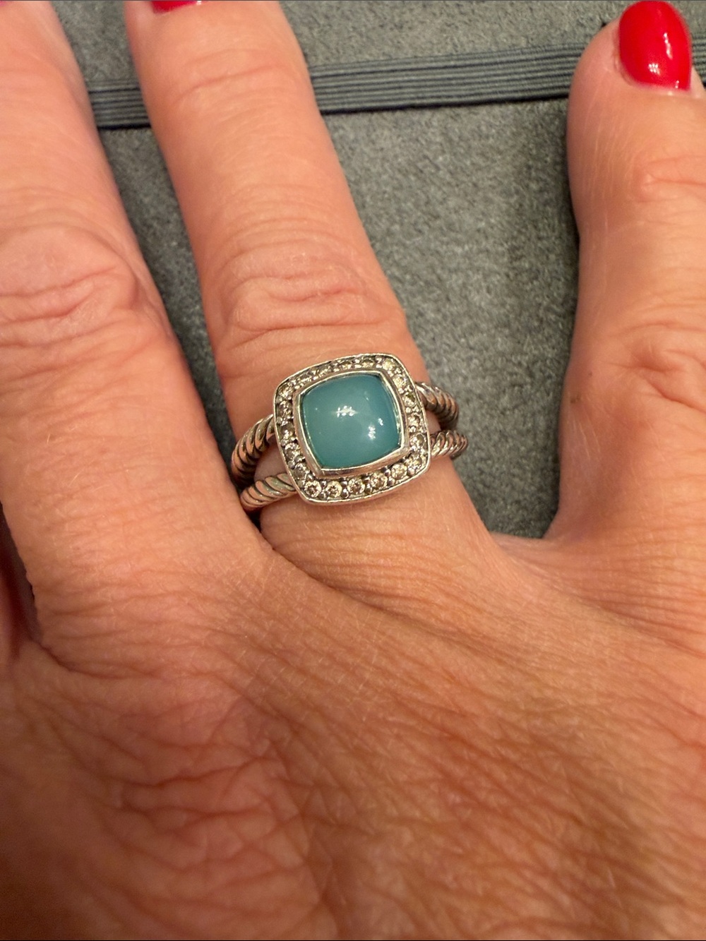 David Yurman Blue Chalcedony Cable Stack Ring with Pavé Halo